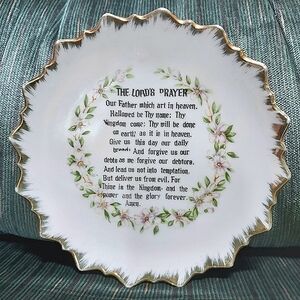VINTAGE 40s 7" "THE LORD'S PRAYER" GOLD TRIMMED PLATE IAAC Ceramic Made in JAPAN